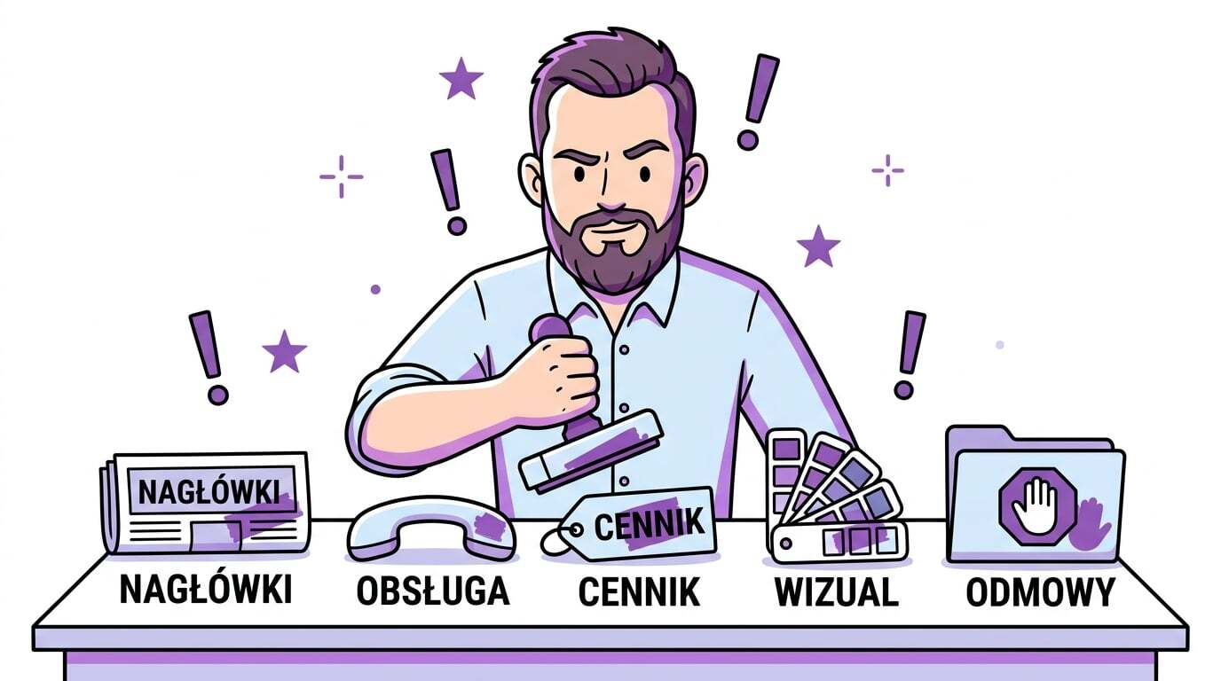 Pięć miejsc, w których archetyp marki musi być widoczny: nagłówki, obsługa, cennik, wizual, odmowy