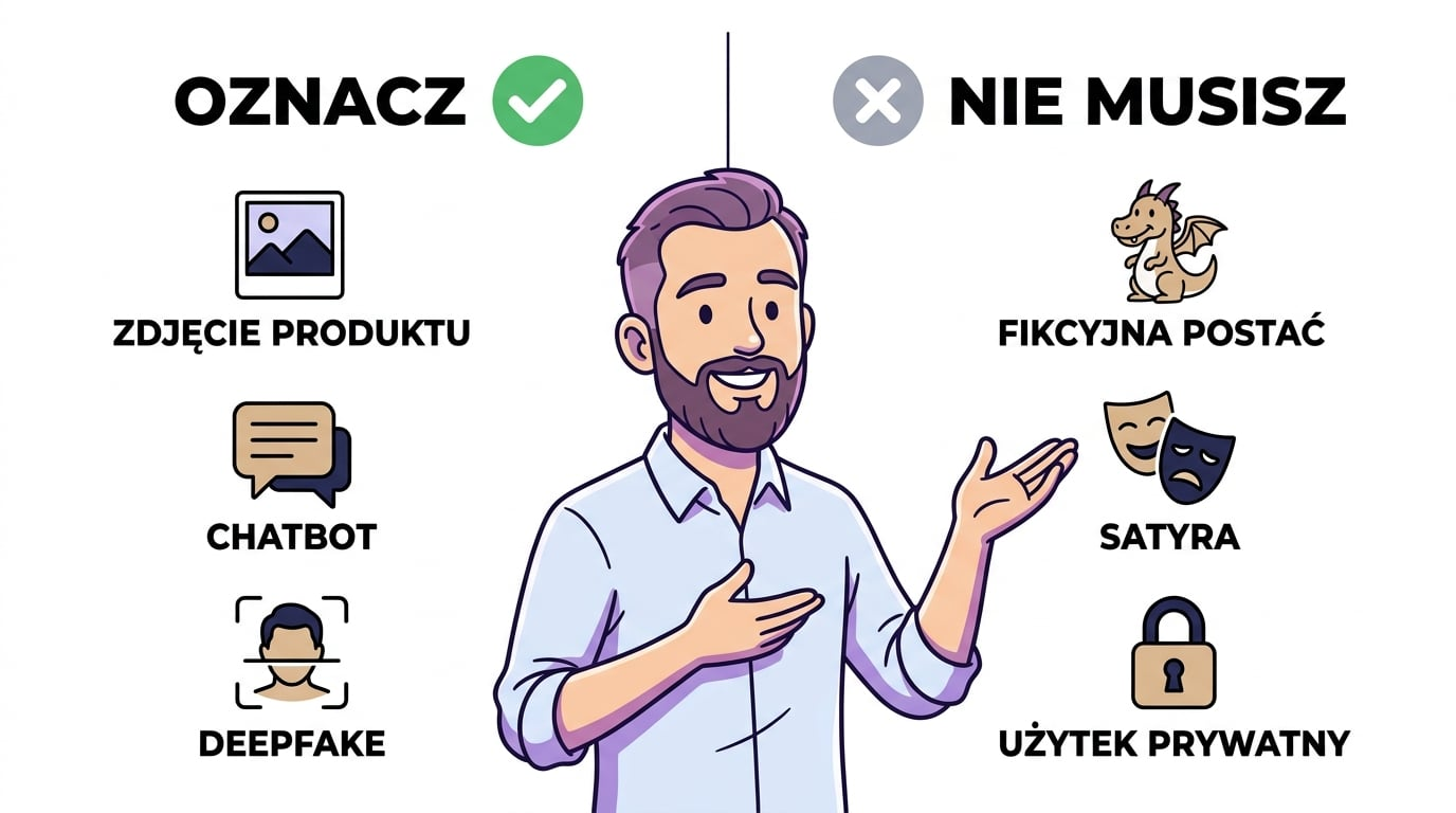 AI Act w praktyce — co wymaga oznaczenia: zdjęcie, chatbot, deepfake, a co nie: smok, satyra, użytek prywatny