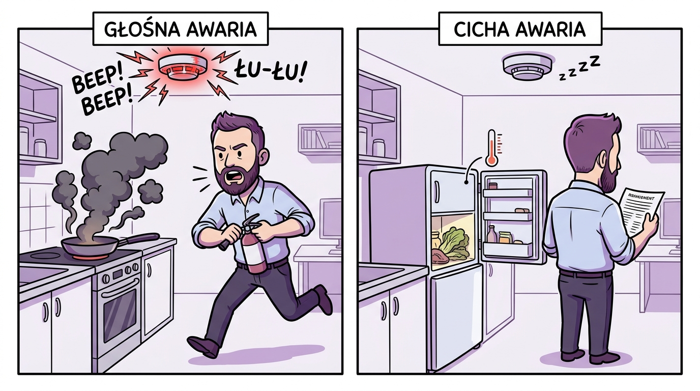 Cicha awaria automatyzacji — czujnik dymu wyje przy przypalonej patelni, ale śpi, gdy lodówka po cichu przestaje chłodzić