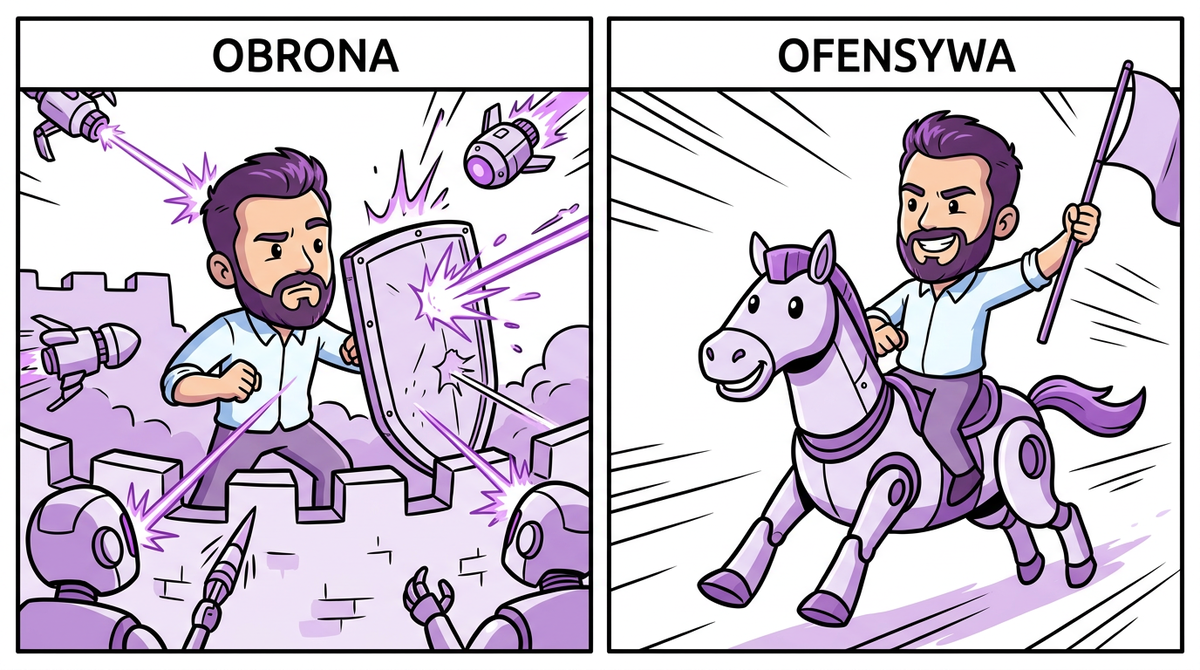 Strategia obronna vs ofensywna AI — tarcza za murem vs jazda na robocie