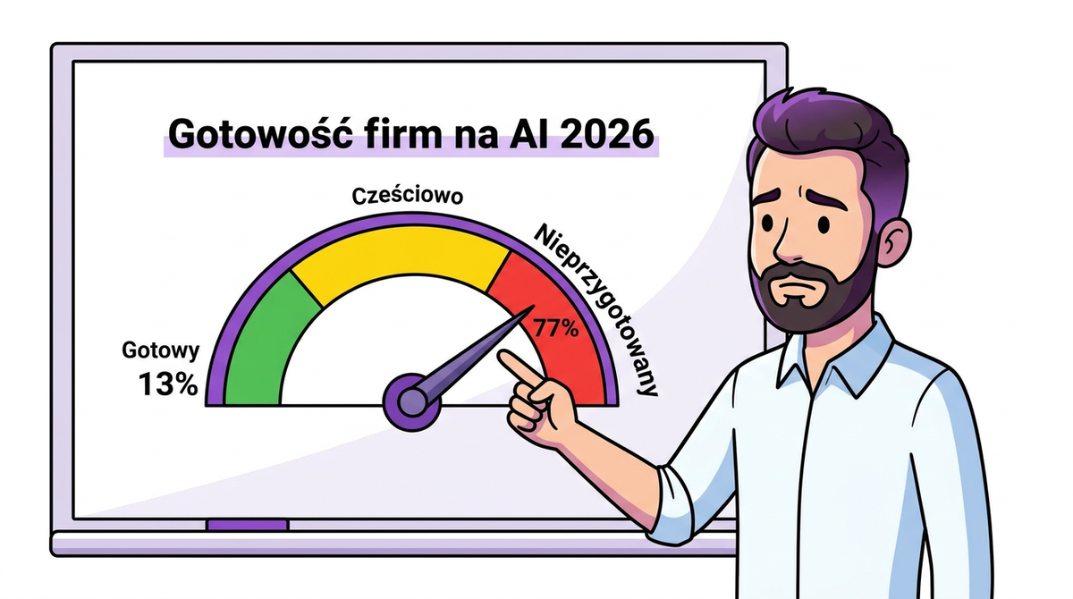 Gotowość firm na AI w 2026 — wskaźnik na czerwono, 77% nieprzygotowanych