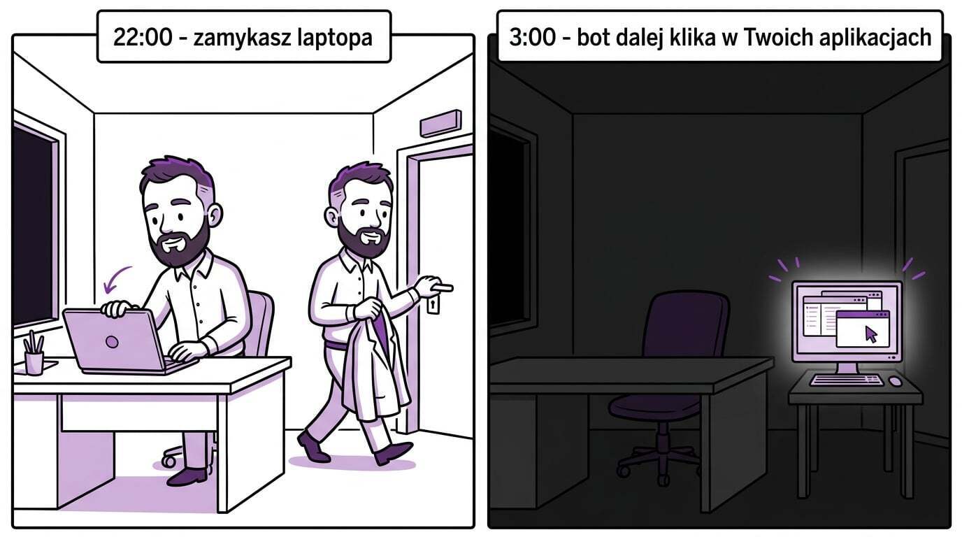 Agent AI z własnym komputerem w chmurze pracuje w nocy, po tym jak użytkownik zamknął laptopa