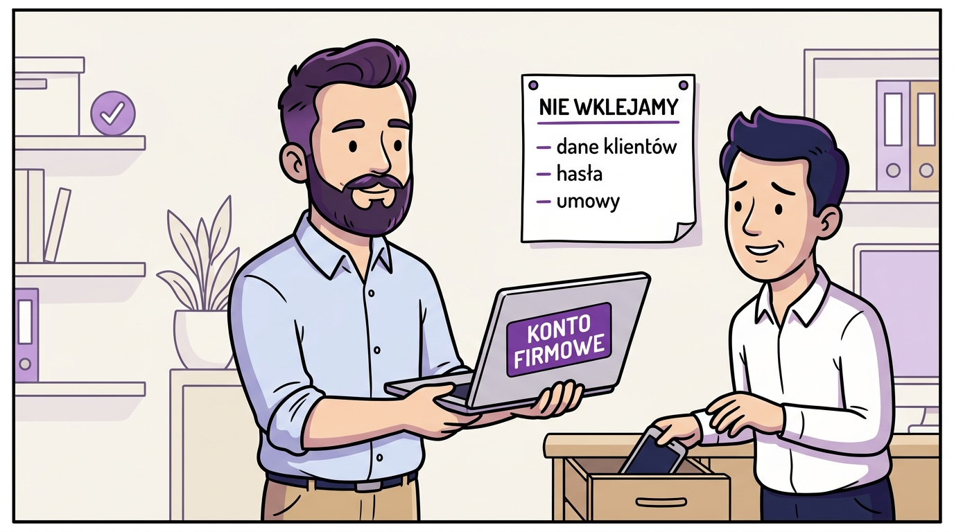 Polityka AI w małej firmie — konto firmowe dla pracownika i krótka lista danych, których nie wklejamy do czatu