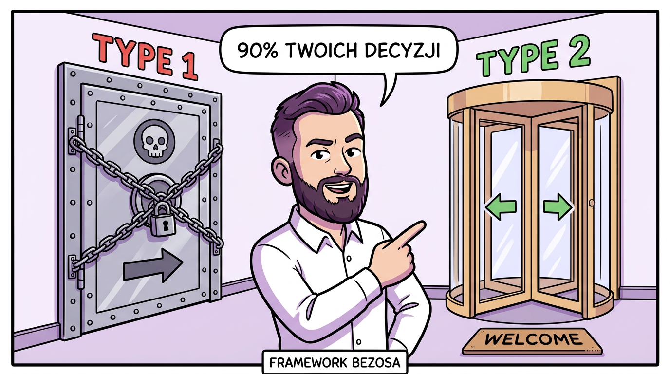 Framework Bezosa: drzwi jednokierunkowe (Type 1) vs dwukierunkowe (Type 2) — 90% Twoich decyzji to Type 2