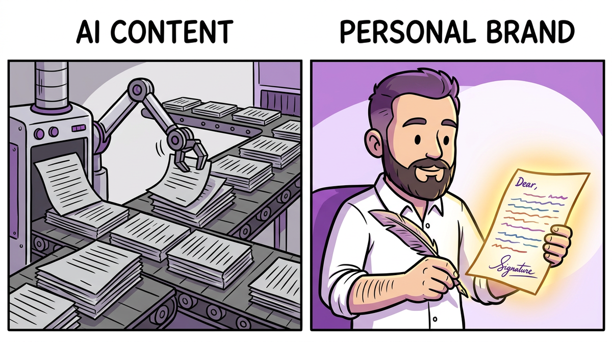 AI content vs personal brand — masowa produkcja vs unikalny odręczny list