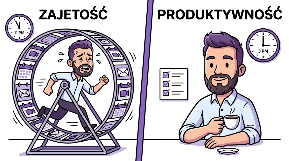 Porównanie zajętości i produktywności — kołowrotek vs trzy zrobione zadania