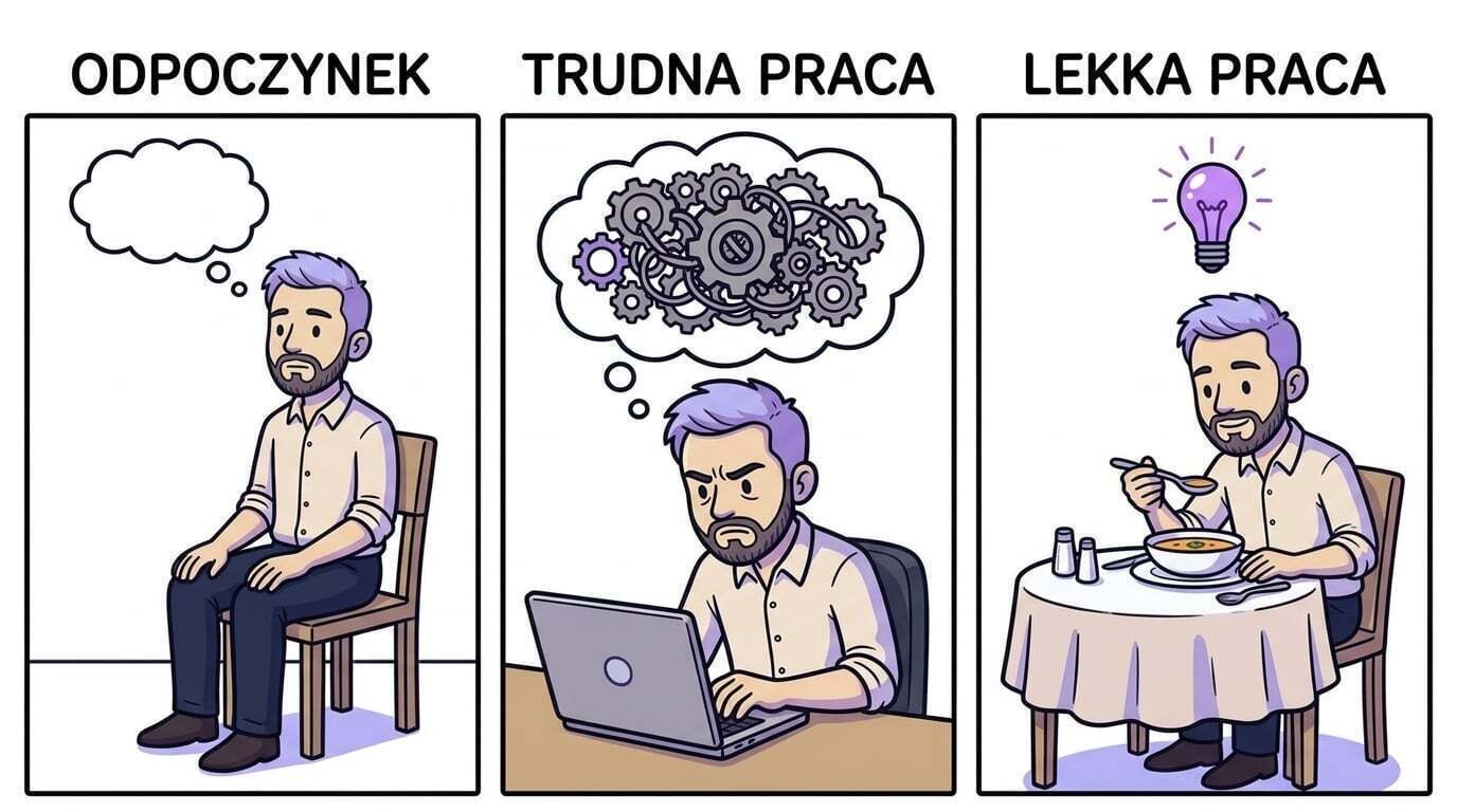 Inkubacja problemu — trzy warianty przerwy: bezczynność, trudne zadanie i lekka czynność, tylko przy której zapala się żarówka