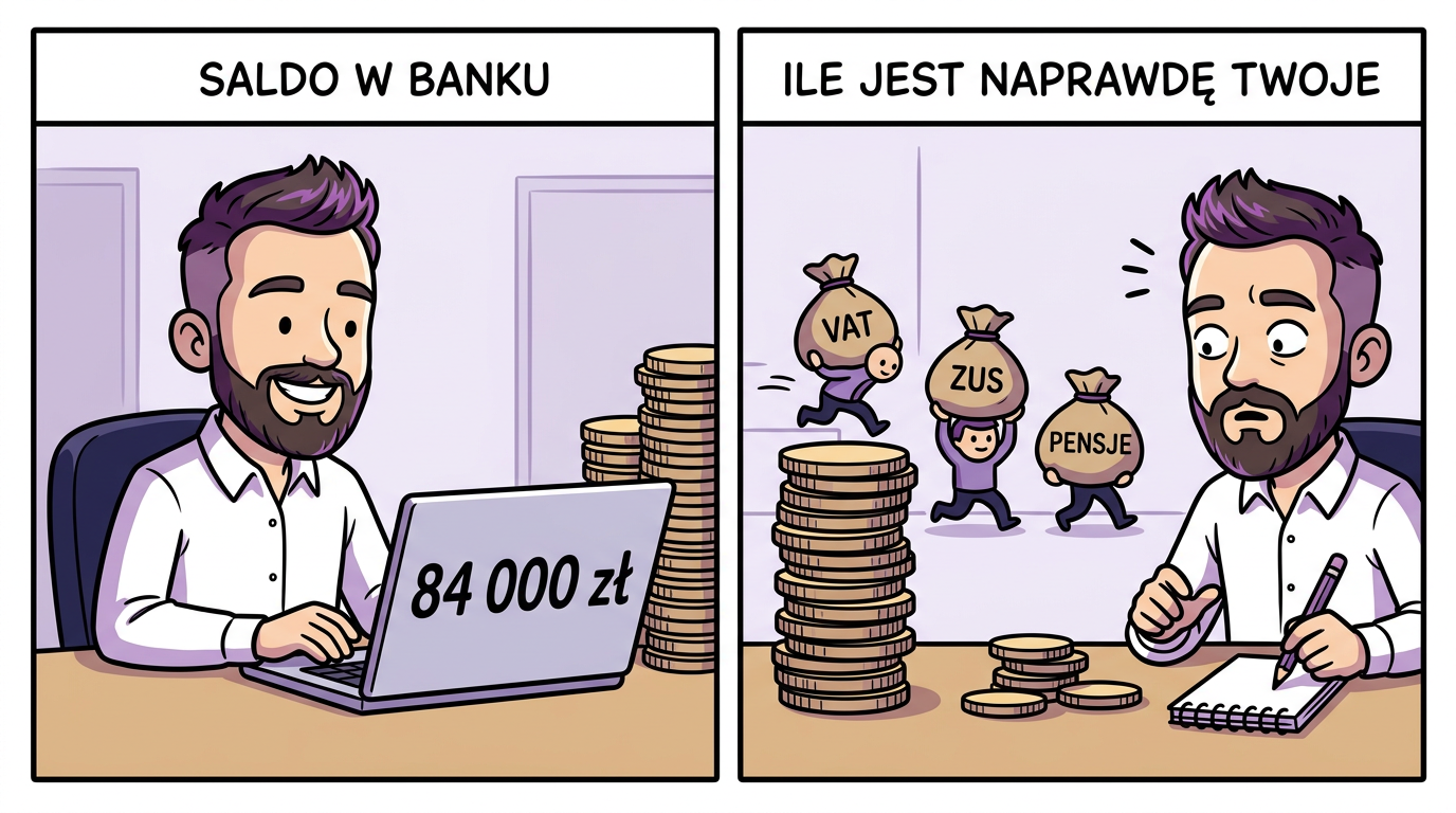 Płynność finansowa małej firmy — saldo 84 000 zł na koncie, z którego VAT, ZUS i pensje odchodzą, zanim zostanie coś Twojego