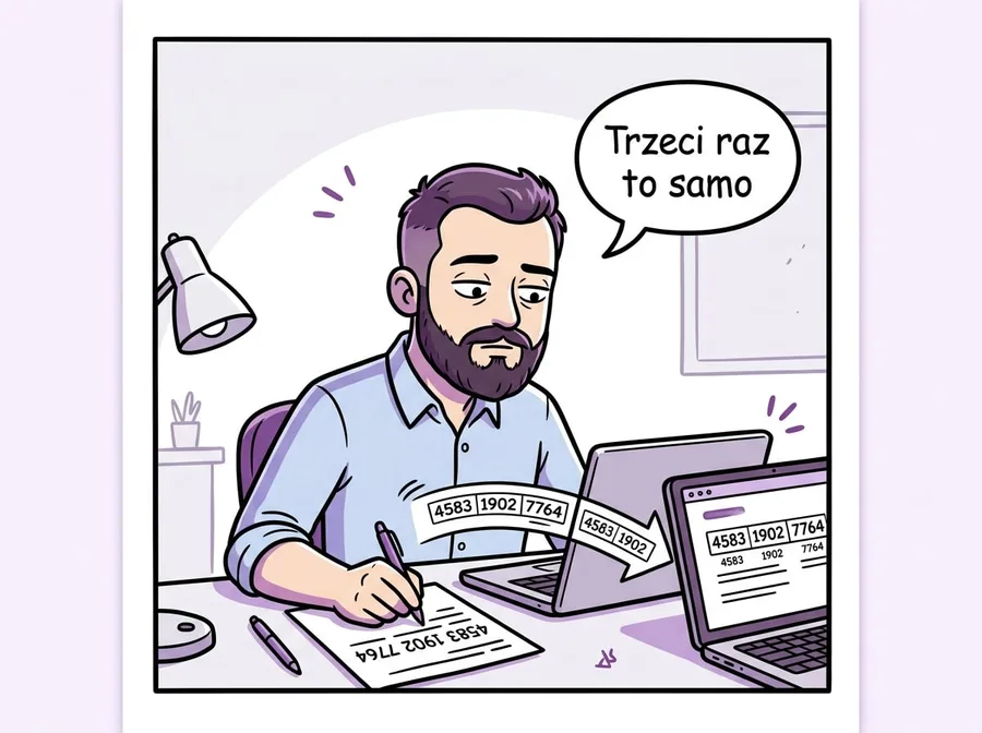 Te same dane przepisywane ręcznie z dokumentu do dwóch systemów