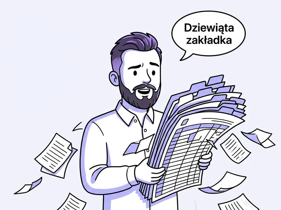 Arkusz z dziewięcioma zakładkami, który pęka w szwach