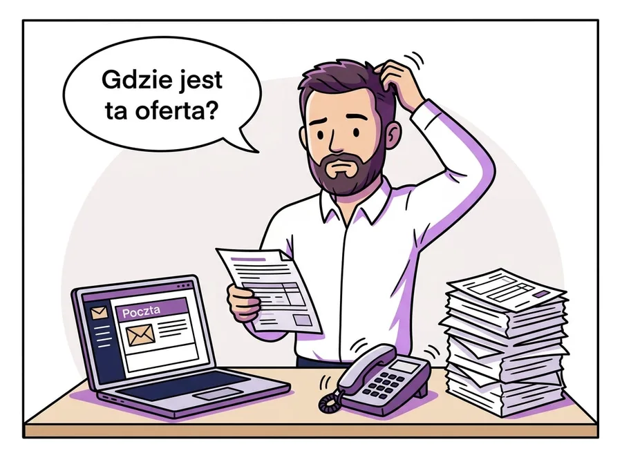 Trzy stosy zapytań na biurku: mail, telefon i formularz