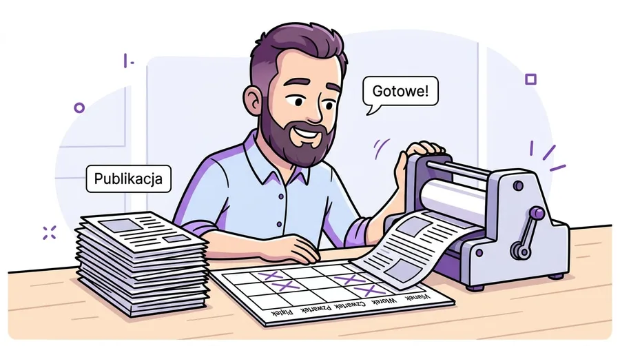 Gotowy artykuł wychodzi z prasy na kalendarz publikacji