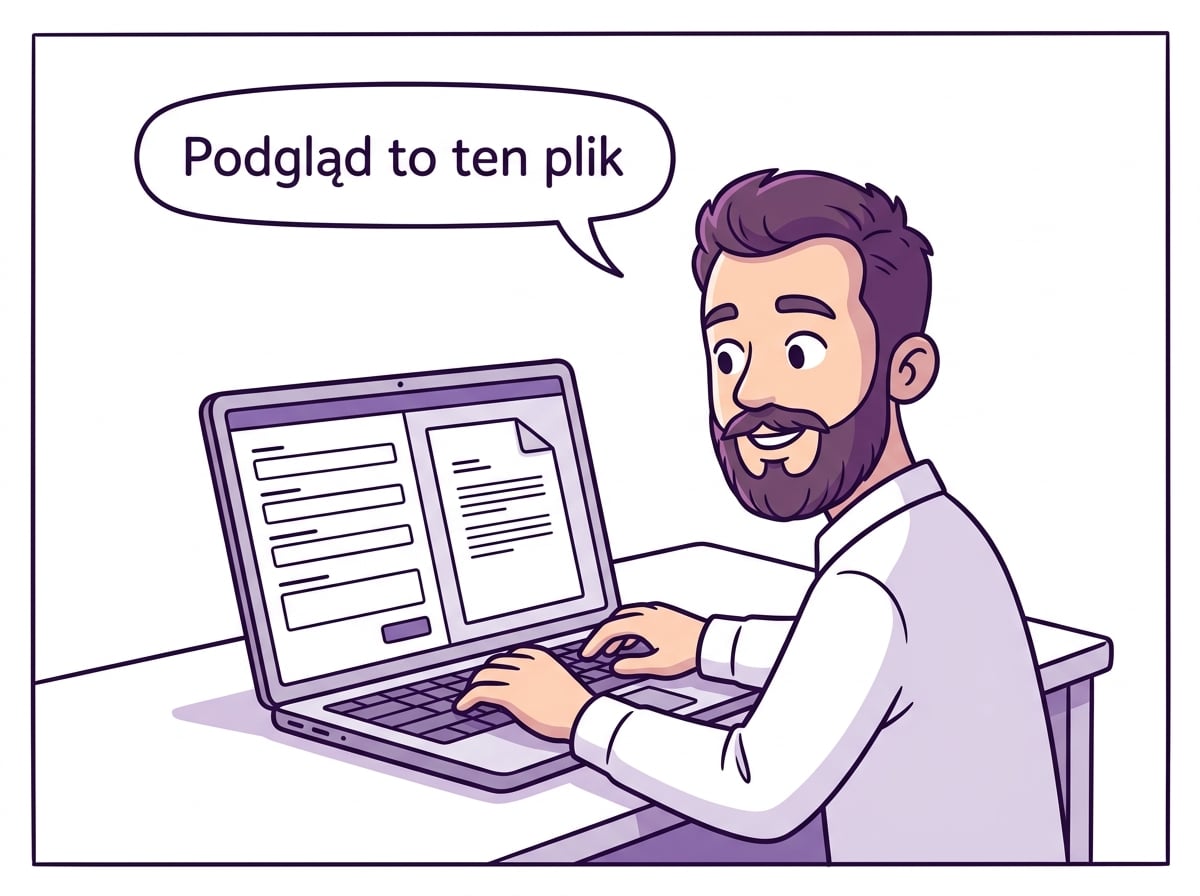 Szymon wypełnia formularz, obok rośnie podgląd CV
