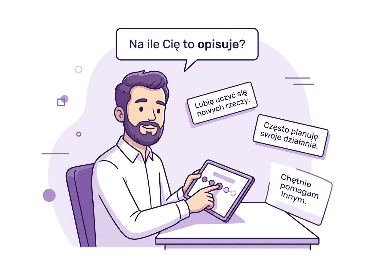 Szymon ocenia stwierdzenia na pięciostopniowej skali