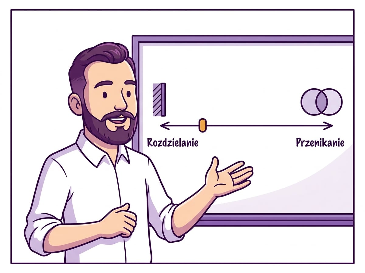 Oś od rozdzielania do przenikania ze znacznikiem