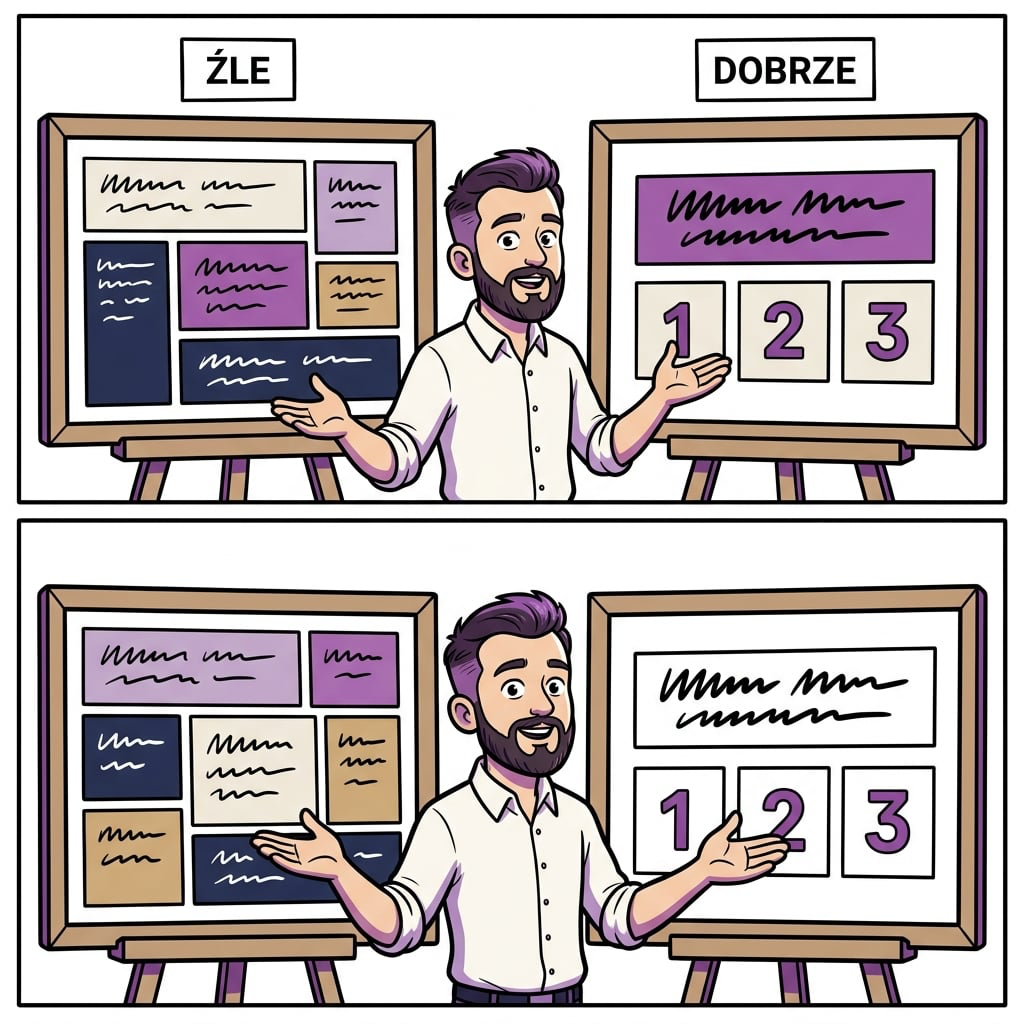 Ilustracja edu — powtarzalna postać i komiksowa kreska